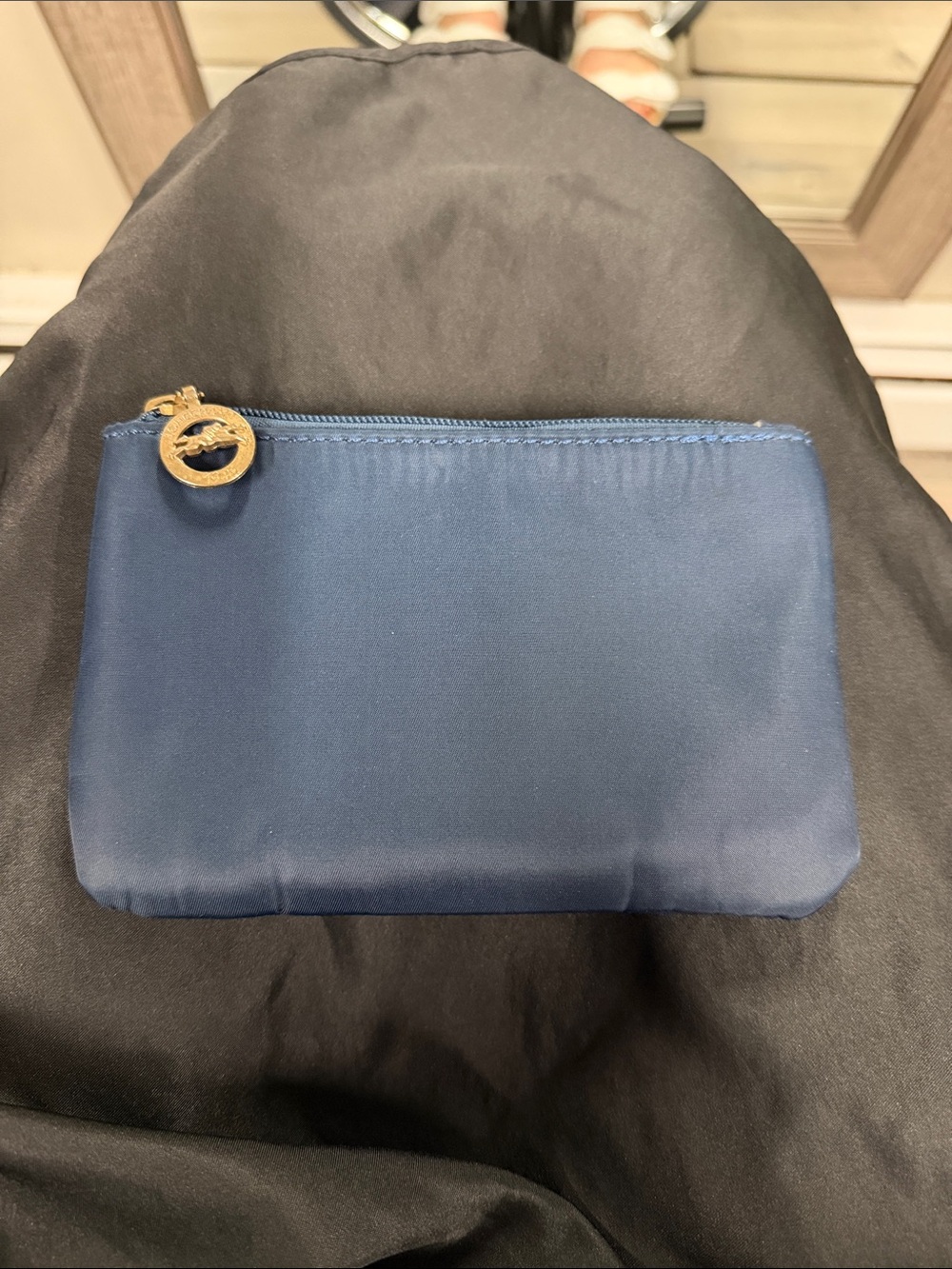 Longchamp 1948 Navy Blue Nylon Cosmetic Pouch/ Coin Pouch with Gold Charm